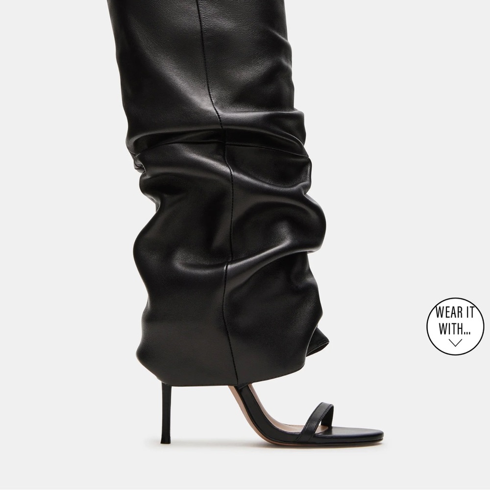 Steve Madden Black Slouchy Leather Stiletto Knee Boots